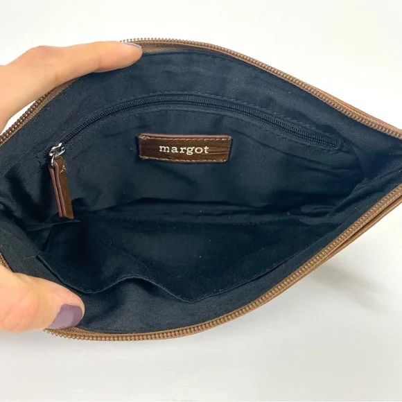 Margot Cognac Brown 100% Leather Large Wristlet Leaf Paisley Pattern 9.75x6 in. - Picture 3 of 12